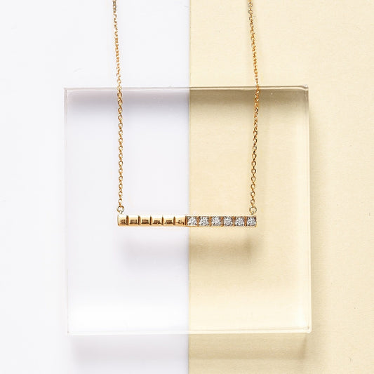 Diamond Accent Cubed Bar Necklace in 10K Yellow Gold front view
