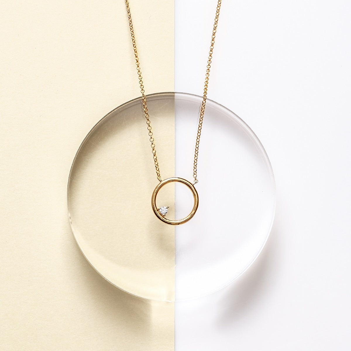 Circle Necklace with Diamond Accent in 10K Yellow Gold front view
