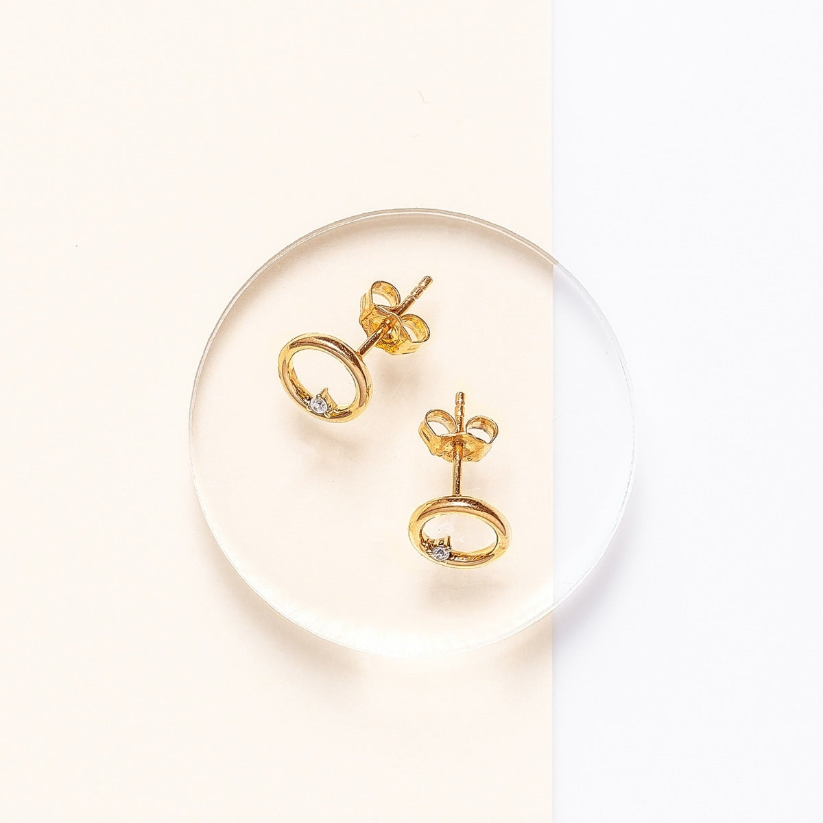 Circle Earrings with Diamond Accents in 10K Yellow Gold front view