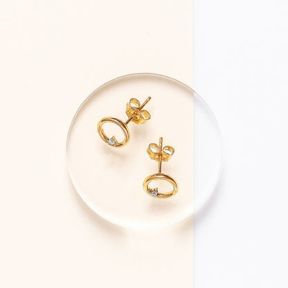Circle Earrings with Diamond Accents in 10K Yellow Gold front view