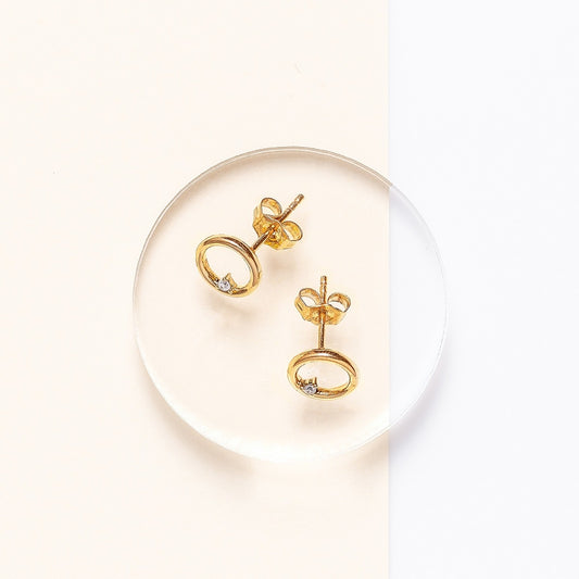 Circle Earrings with Diamond Accents in 10K Yellow Gold front view