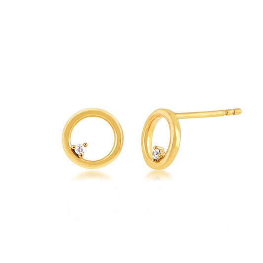 Circle Earrings with Diamond Accents in 10K Yellow Gold