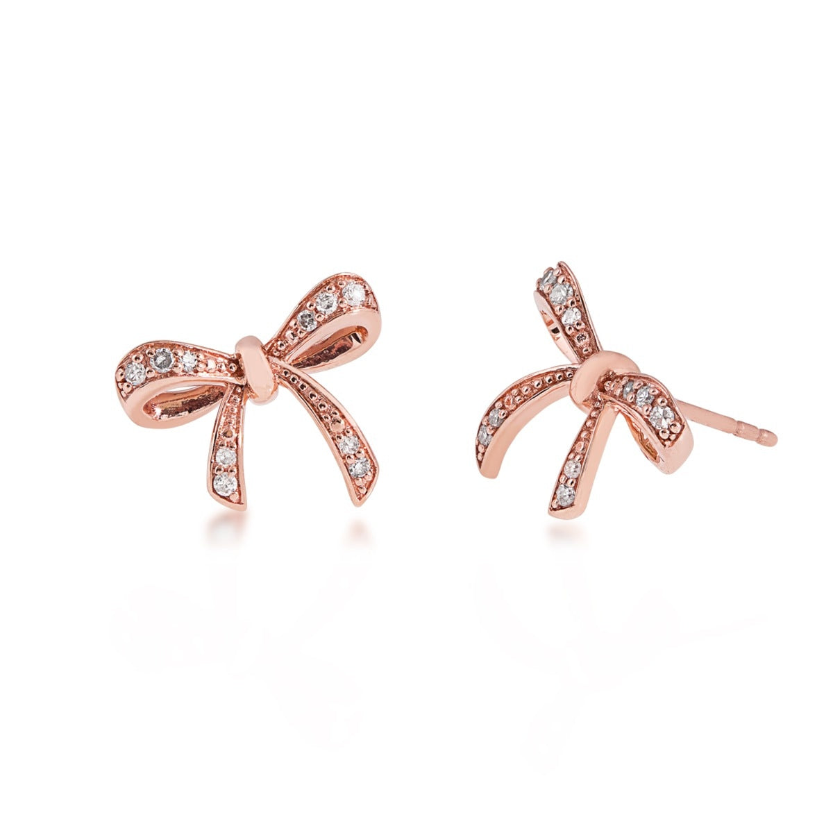 Love Knot 1/10 ct. tw. Diamond Bow Earrings in 10K Pink Gold front view