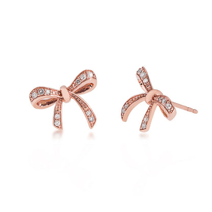 Love Knot 1/10 ct. tw. Diamond Bow Earrings in 10K Pink Gold front view