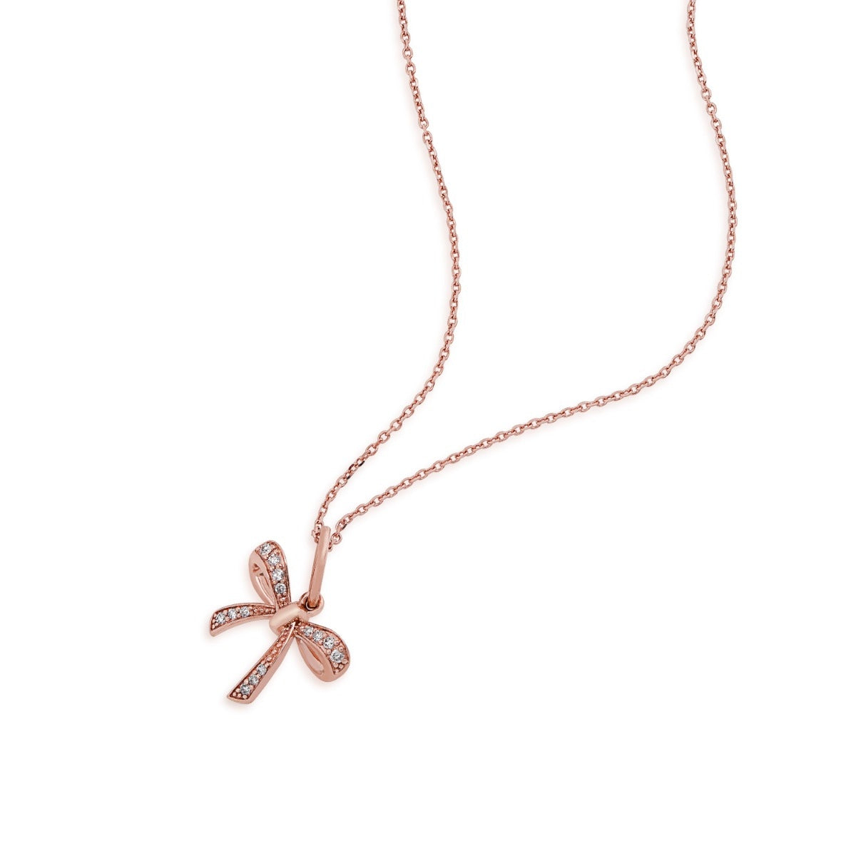 Love Knot Diamond Accent Bow Pendant in 10K Pink Gold front view