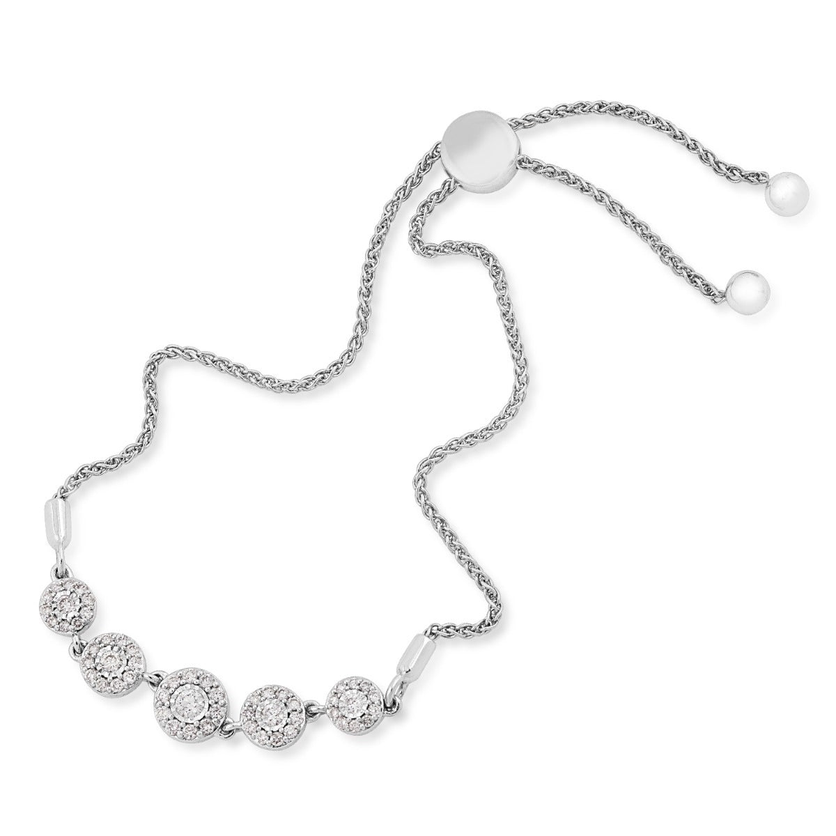 Fairytale Diamonds 1/2 ct. tw. Diamond 5-Station Bolo Bracelet in 10K White Gold front view
