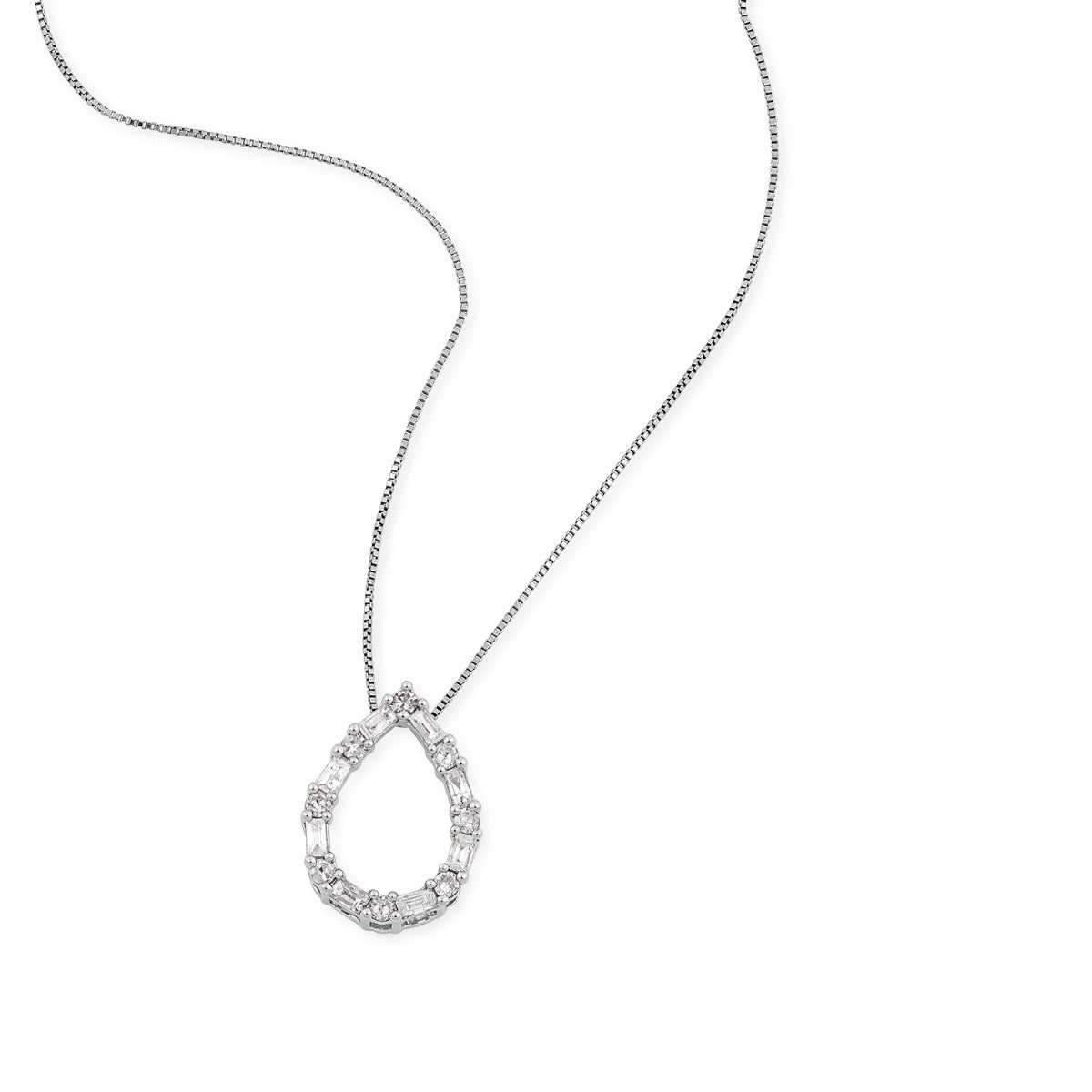 1/4 ct. tw. Round & Baguette Diamond Pear-Shaped Pendant in 10K White Gold front view