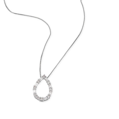 1/4 ct. tw. Round & Baguette Diamond Pear-Shaped Pendant in 10K White Gold front view