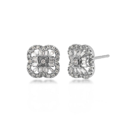 Fairytale Diamonds 1/3 ct. tw. Round & Baguette Diamond Quatrefoil Earrings in 10K White Gold