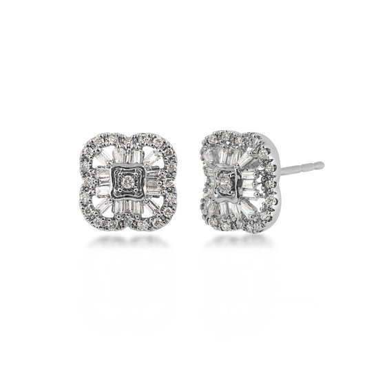 Fairytale Diamonds 1/3 ct. tw. Round & Baguette Diamond Quatrefoil Earrings in 10K White Gold