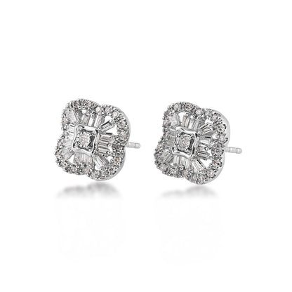 Fairytale Diamonds 1/3 ct. tw. Round & Baguette Diamond Quatrefoil Earrings in 10K White Gold front view