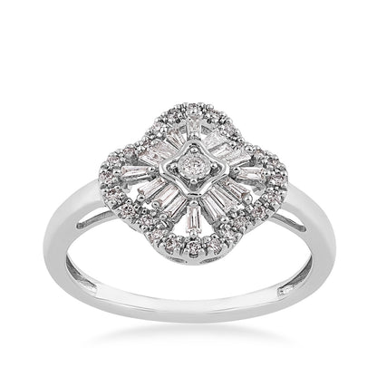 Fairytale Diamonds 1/4 ct. tw. Round & Baguette Diamond Quatrefoil Ring in 10K White Gold