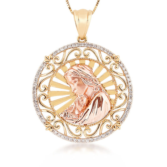 1/4 ct. tw. Diamond Mary & Baby Jesus Medallion in 14K Yellow & Pink Gold