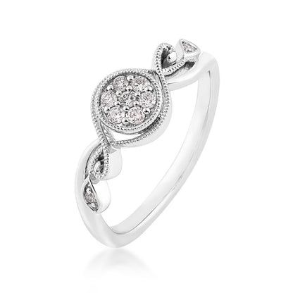 1/8 ct. tw. Diamond Cluster Promise Ring with Milgrain Detailing in 10K White Gold front view