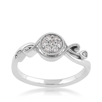 GOLD TAG 1/8 ct. tw. Diamond Cluster Promise Ring with Milgrain Detailing in 10K White Gold
