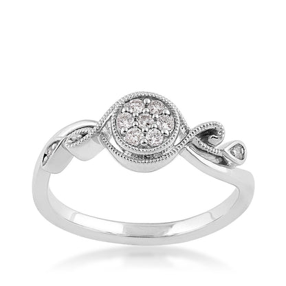 1/8 ct. tw. Diamond Cluster Promise Ring with Milgrain Detailing in 10K White Gold