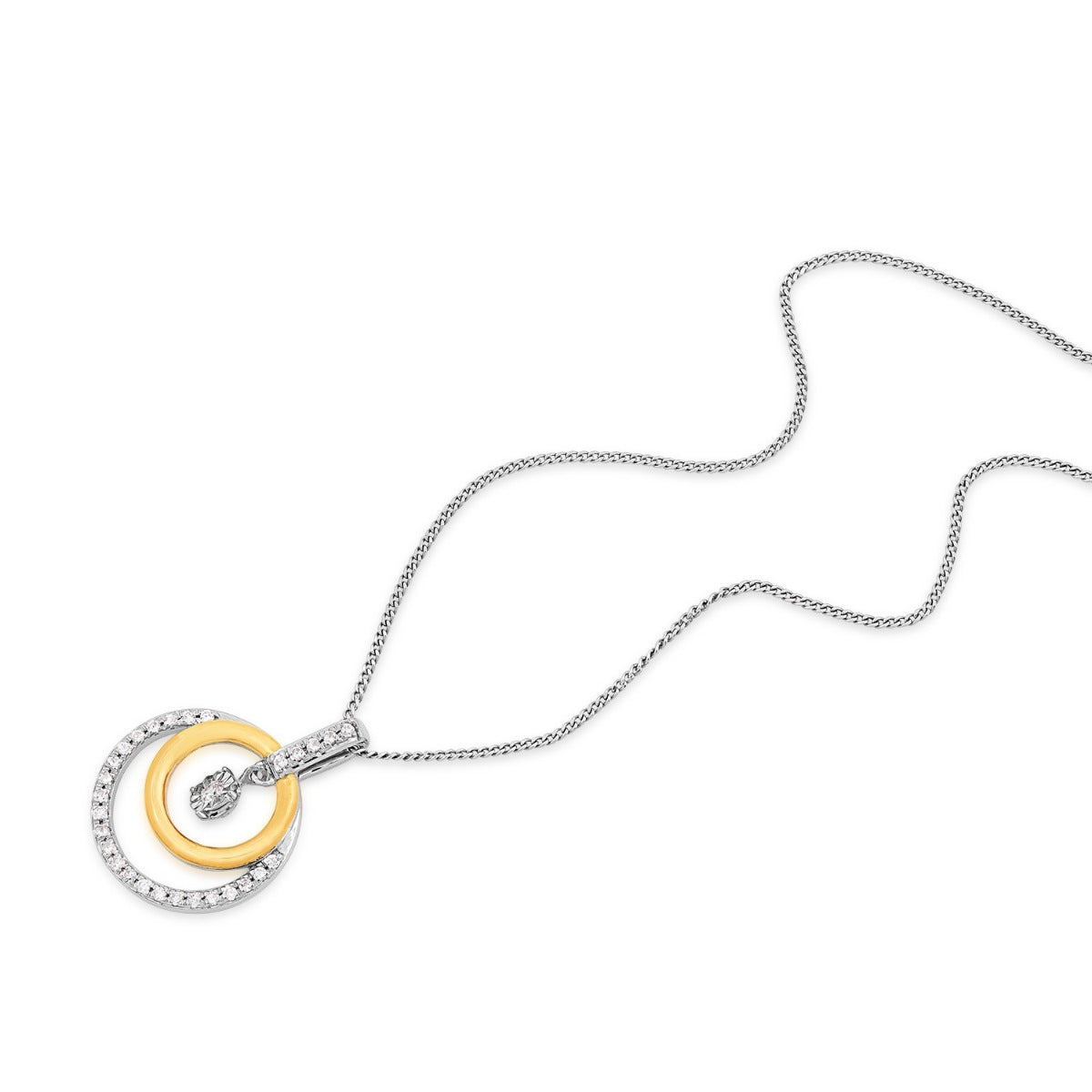 1/5 ct. tw. Diamond Double Circle Pendant with Miracle Plate in Sterling Silver & 10K Yellow Gold front view