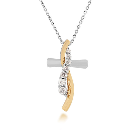 Journey Collection 1/5 ct. tw. Diamond Cross in Sterling Silver & 10K Yellow Gold