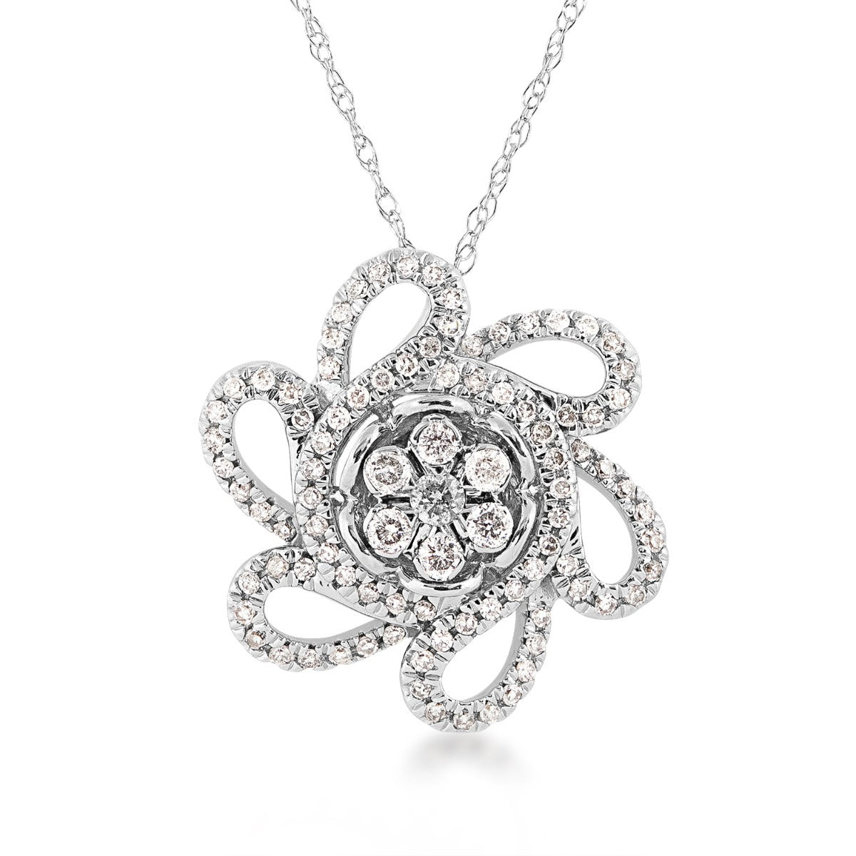 Fairytale Diamonds 3/8 ct. tw. Diamond Flower Pendant in 10K White Gold