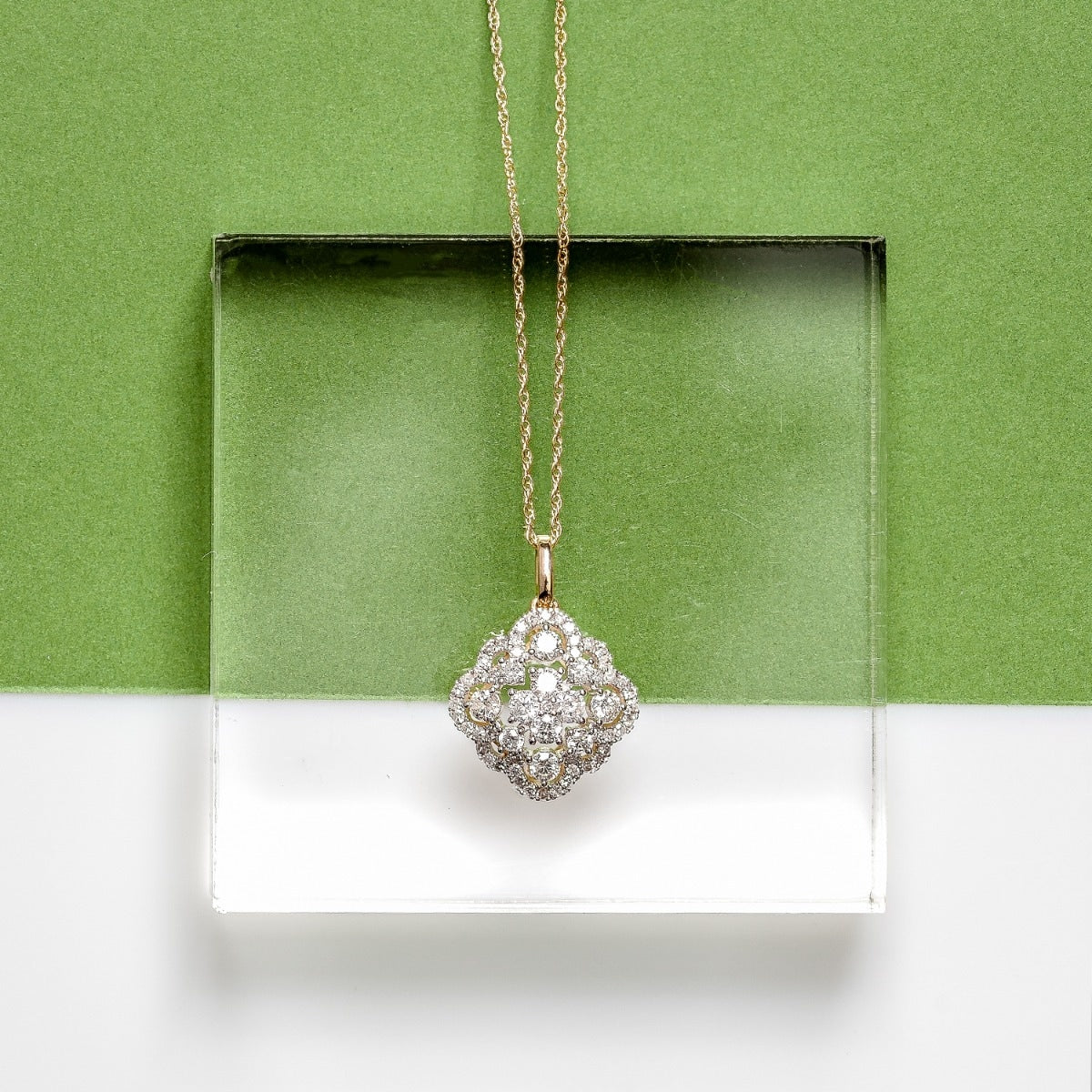 Fairytale Diamonds 3/4 ct. tw. Diamond Scalloped Edge Quatrefoil Pendant in 10K Yellow Gold front view