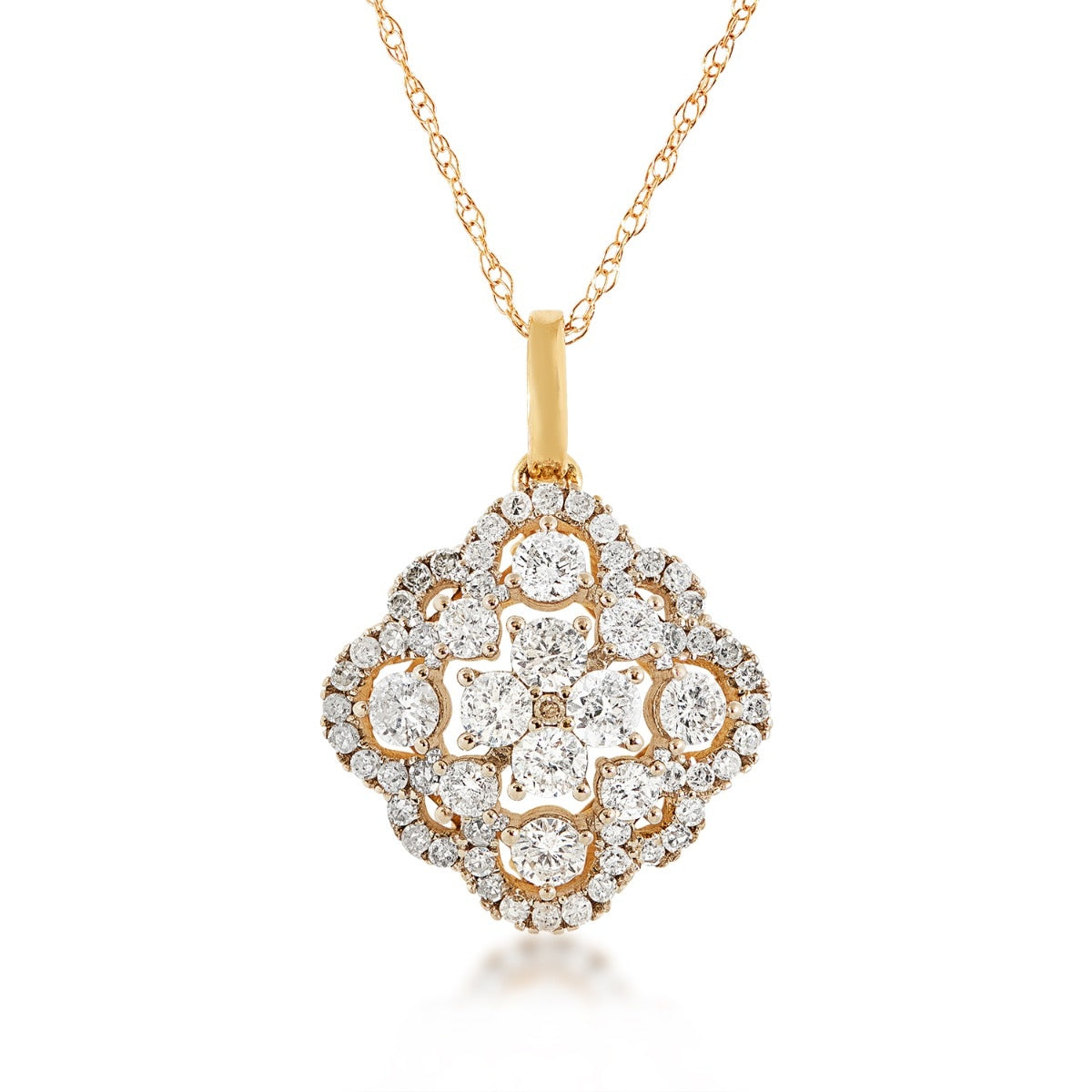Fairytale Diamonds 3/4 ct. tw. Diamond Scalloped Edge Quatrefoil Pendant in 10K Yellow Gold