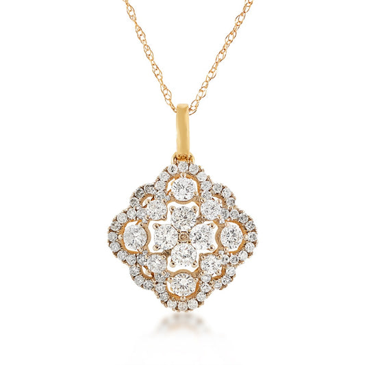 Fairytale Diamonds 3/4 ct. tw. Diamond Scalloped Edge Quatrefoil Pendant in 10K Yellow Gold