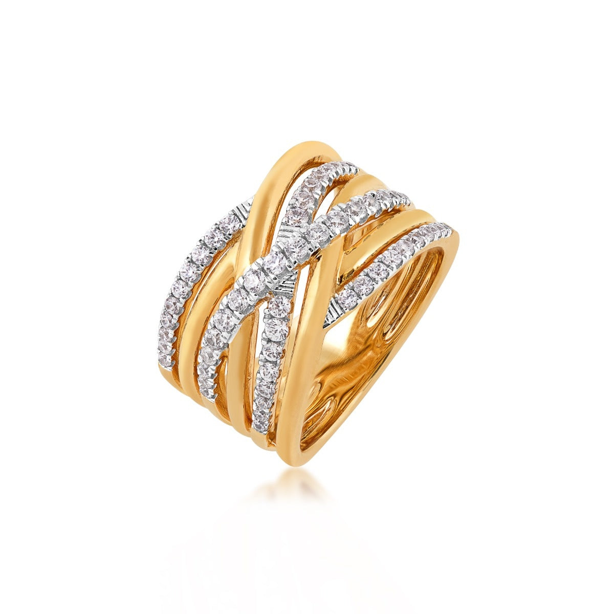 3/4 ct. tw. Diamond Crossover Wide Band Ring in 10K Yellow Gold front view