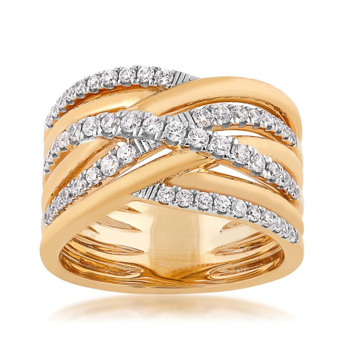 3/4 ct. tw. Diamond Crossover Wide Band Ring in 10K Yellow Gold