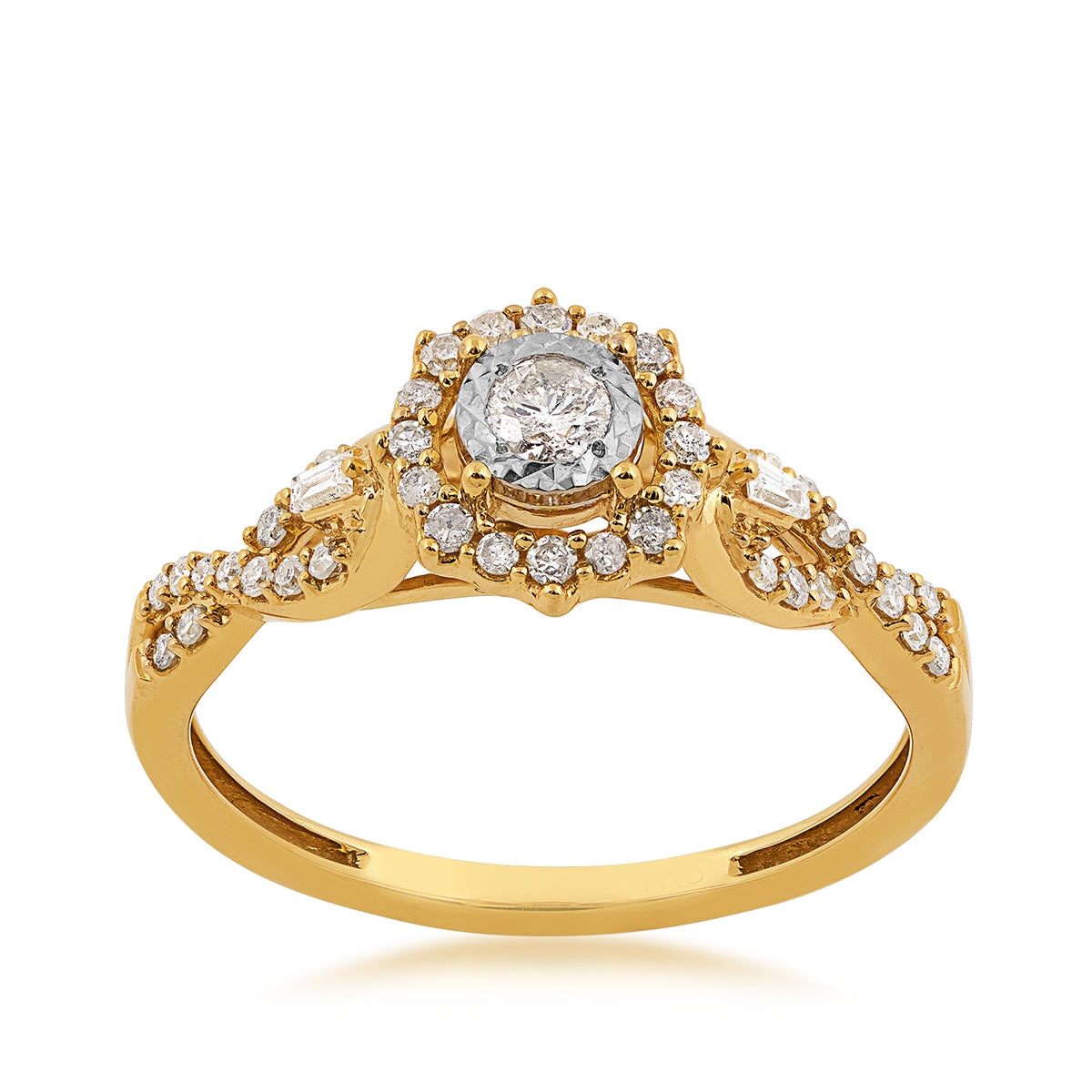 Infinite Love 1/3 ct. tw. Diamond Starburst Halo Promise Ring with Twist Shank & Miracle Plate in 10K Yellow Gold