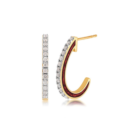 3/8 ct. tw. Diamond J-Hoops with Enamel Side Inlay in 10K Yellow Gold