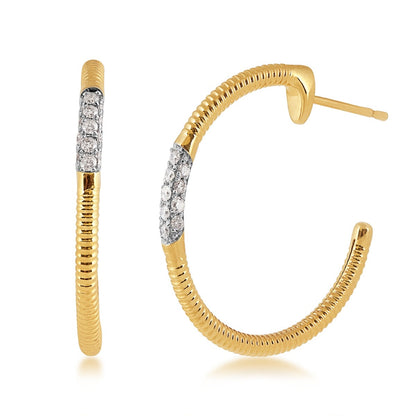 1/4 ct. tw. Diamond Ribbed Hoop Earrings in 10K Yellow Gold