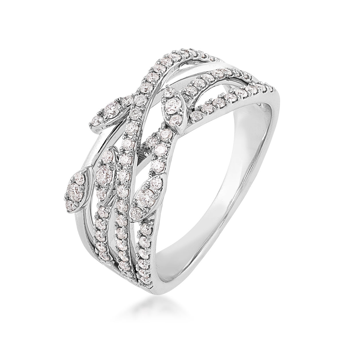 1/2 ct. tw. Diamond Floral Crossover Ring in 10K White Gold front view
