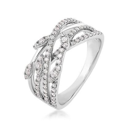 1/2 ct. tw. Diamond Floral Crossover Ring in 10K White Gold front view