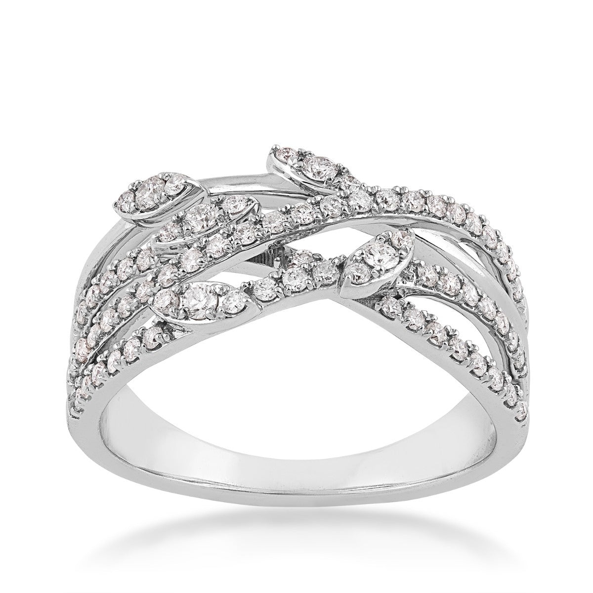 1/2 ct. tw. Diamond Floral Crossover Ring in 10K White Gold