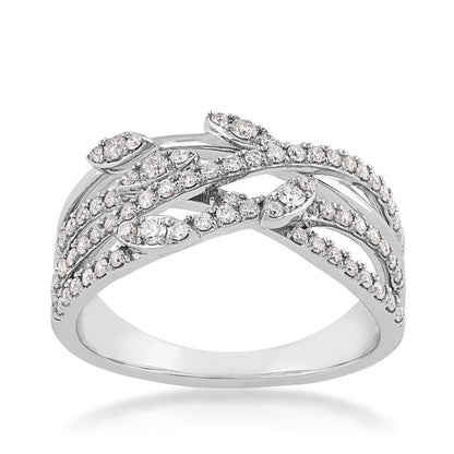1/2 ct. tw. Diamond Floral Crossover Ring in 10K White Gold