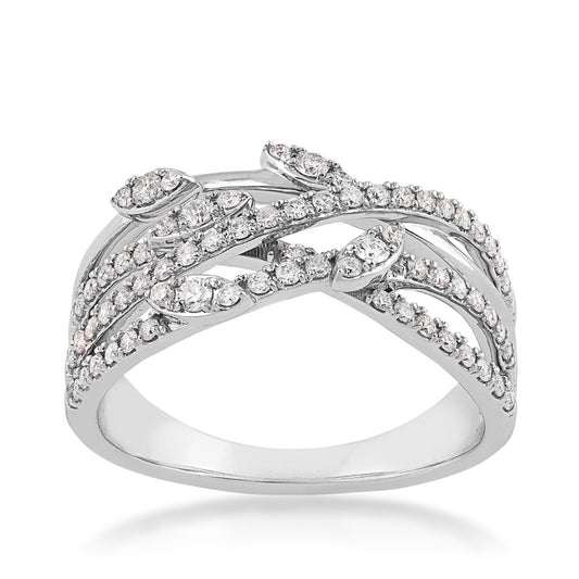 1/2 ct. tw. Diamond Floral Crossover Ring in 10K White Gold