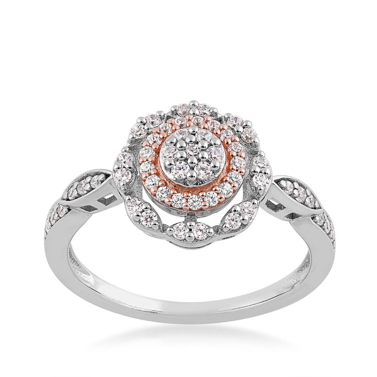 Fairytale Diamonds 3/8 ct. tw. Diamond Round Cluster Double Halo Promise Ring in 10K White & Pink Gold