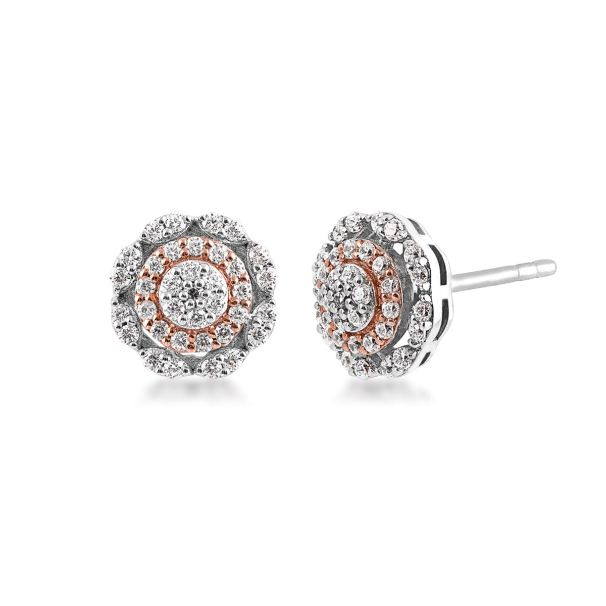 Fairytale Diamonds 1/2 ct. tw. Diamond Round Cluster Double Halo Earrings in 10K White & Pink Gold