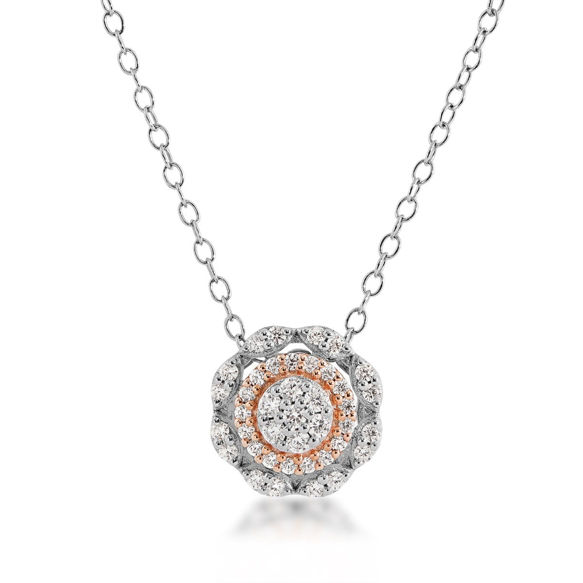 Fairytale Diamonds 1/3 ct. tw. Diamond Round Cluster Double Halo Pendant in 10K White & Pink Gold