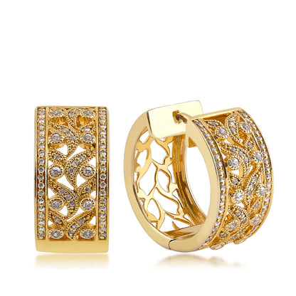 5/8 ct. tw. Diamond Floral Wide Hoop Earrings with Milgrain Detailing in 14K Yellow Gold