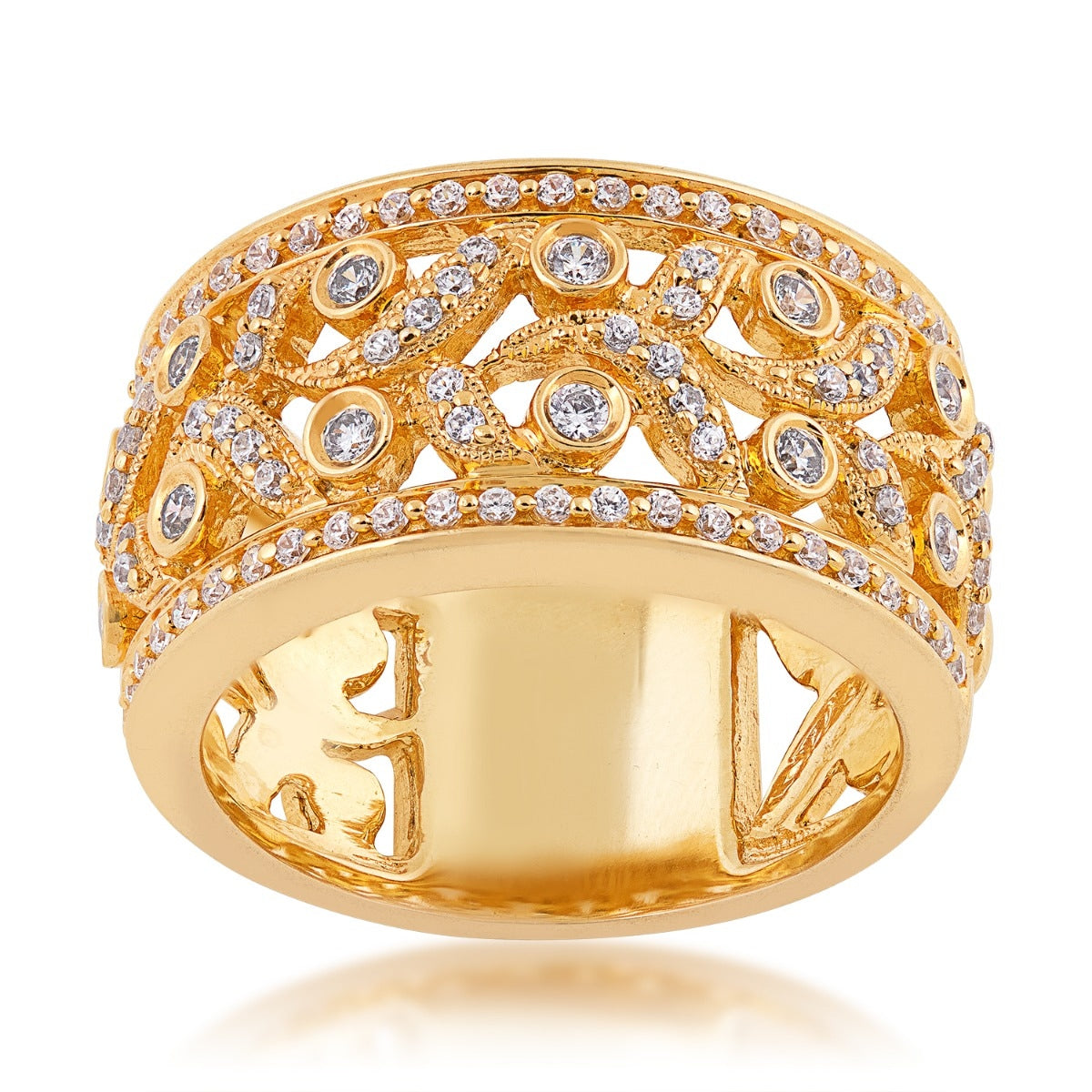 5/8 ct. tw. Diamond Floral Wide Band Ring with Milgrain Detailing in 14K Yellow Gold
