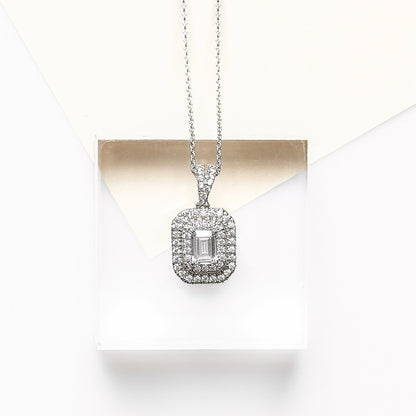 1/3 ct. tw. Emerald Cut Diamond Double Halo Pendant in 10K White Gold front view