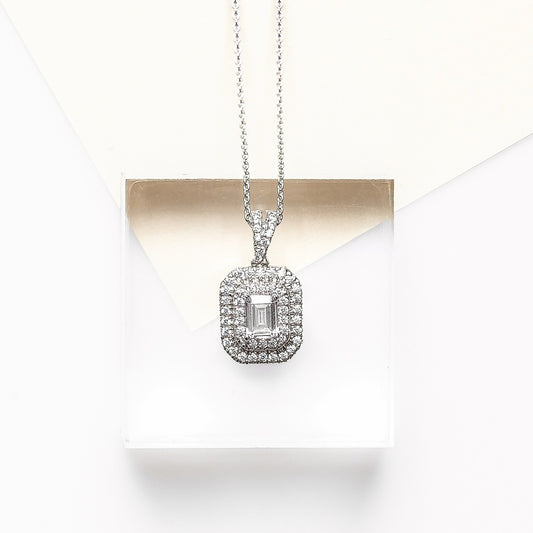 1/3 ct. tw. Emerald Cut Diamond Double Halo Pendant in 10K White Gold front view