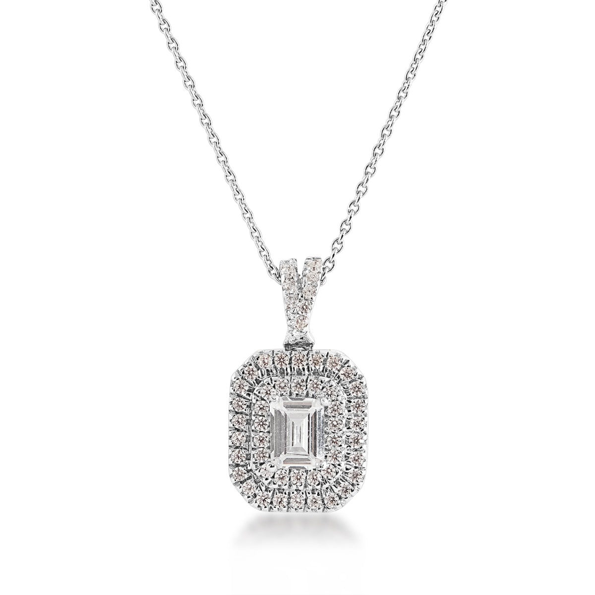 1/3 ct. tw. Emerald Cut Diamond Double Halo Pendant in 10K White Gold