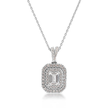 1/3 ct. tw. Emerald Cut Diamond Double Halo Pendant in 10K White Gold