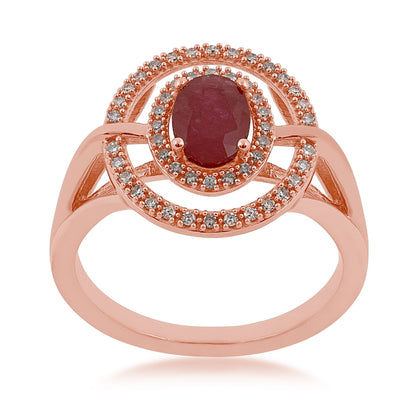 Oval Ruby & 1/5 ct. tw. Diamond Double Floating Halo Ring in 10K Pink Gold