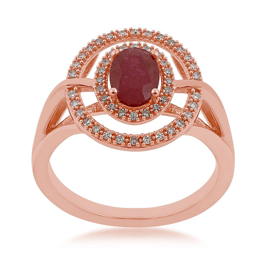 Oval Ruby & 1/5 ct. tw. Diamond Double Floating Halo Ring in 10K Pink Gold