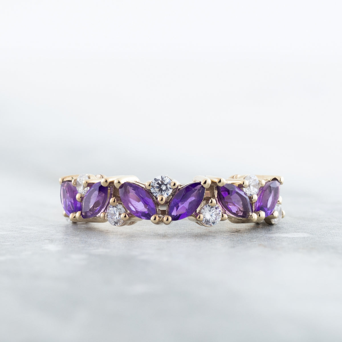 Marquise Amethyst & 3/8 ct. tw. Diamond Ring in 10K Yellow Gold side profile