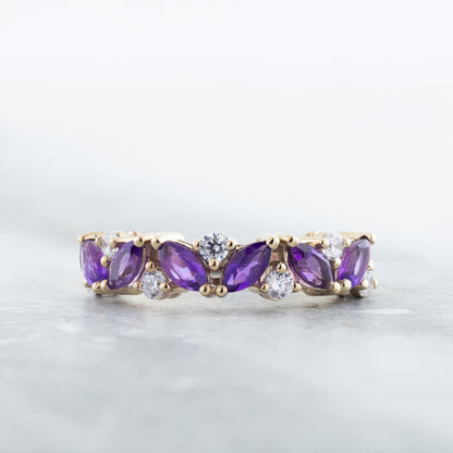 Marquise Amethyst & 3/8 ct. tw. Diamond Ring in 10K Yellow Gold side profile