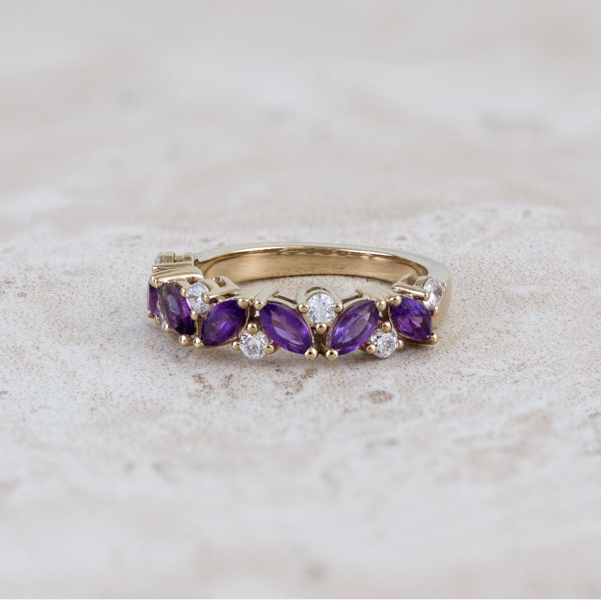 Marquise Amethyst & 3/8 ct. tw. Diamond Ring in 10K Yellow Gold close-up detail